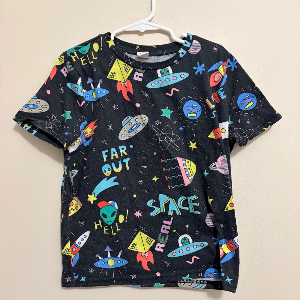 SHEIN Black Space-Themed Kids T-Shirt Size 7Y